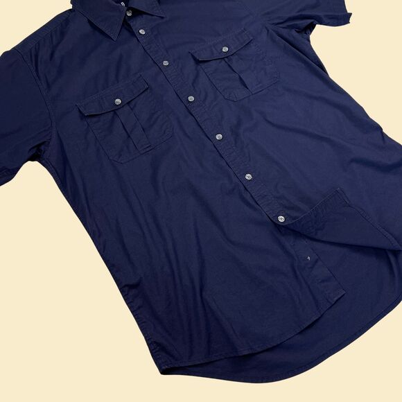 90s size M blue GAP shirt, vintage 1990s mens short sleeve dark blue button down - Picture 3 of 5